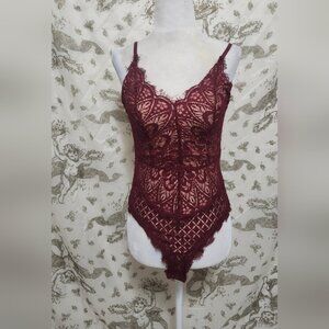 Vera and lucy lace burgandy body suit sz small